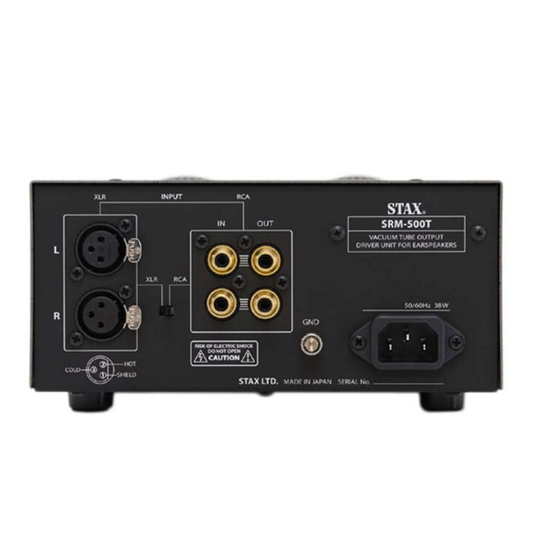 A back shot of the Stax SRM-500T vacuum tube headphone amplifier.
