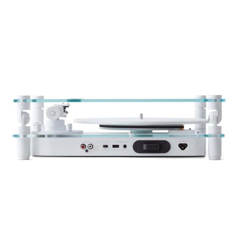 The Transparent Turntable white edition, shot from the front.